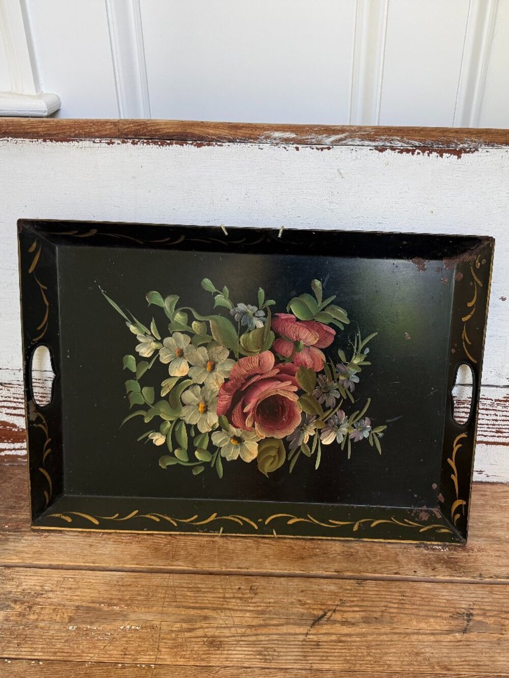 Vintage Hand Painted Tole Ware Reticulated Tray